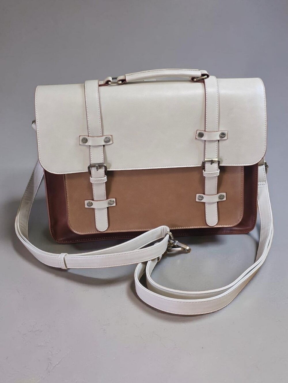 ECOSUSI Sombre Vintage Briefcase Messenger Bag  Laptop Bag Backpack Tan Cream